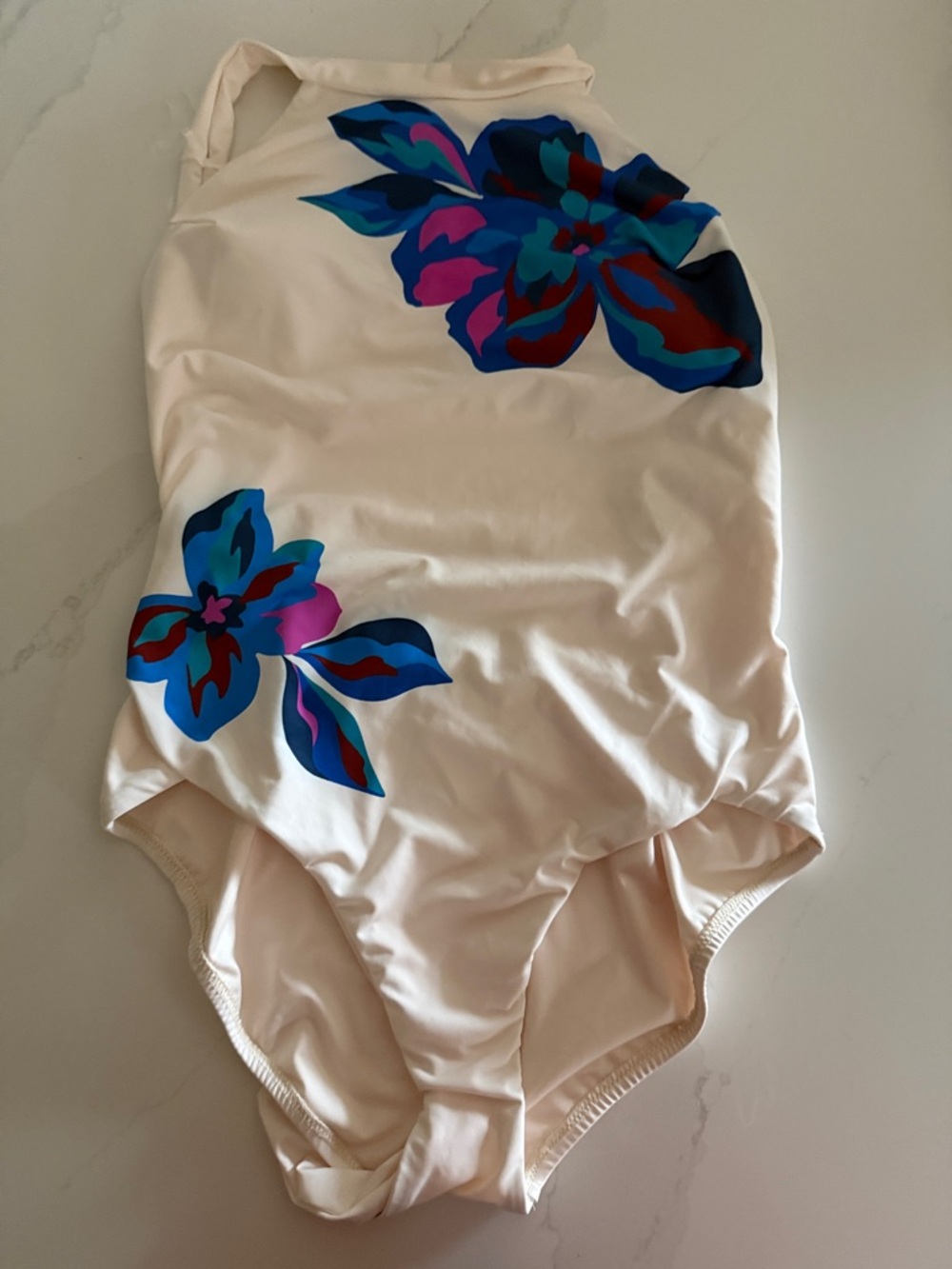 Sanctuary Cream One-Piece Swimsuit with Blue and Pink Floral Motif